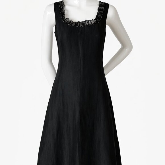 MaxMara Dresses & Skirts - Max Mara Black Linen Silk Midi Dress: Lace Trim, Gothic Inspired